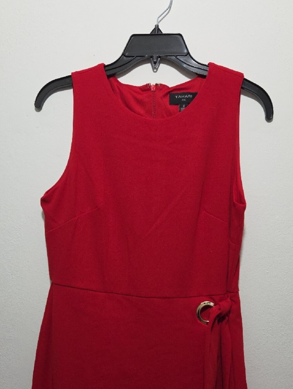 Tahari ASL Red Sleeveless Mini Dress with Side Ring Tie - Picture 4 of 8